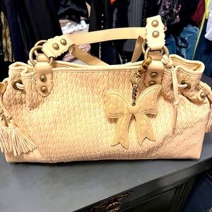 Isabella Fiore Tan Shoulder Bag with Bow Charm